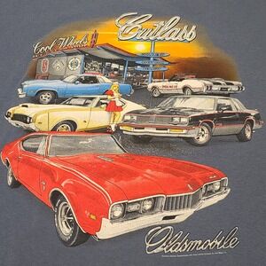 Gildan Oldsmobile Cutlass T-Shirt Mens 2XL Blue Classic Car Graphic Tee Retro